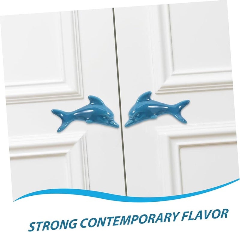 Gatuida 2pcs Ceramic Dolphin Cabinet Knobs Drawer Handles White Blue Ocean Theme - Image 5